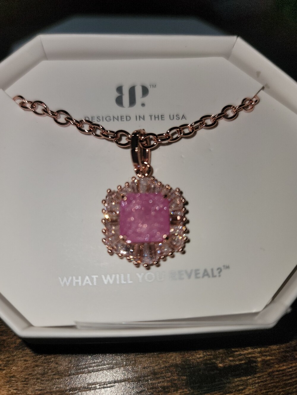 NWT-BP Rose Gold Necklace-The Hem of Twilight. Pink Ice Crystal